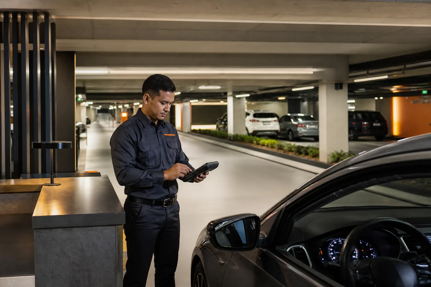 Operación de estacionamiento privado o pensión atendida por personal con el sistema 3Spark