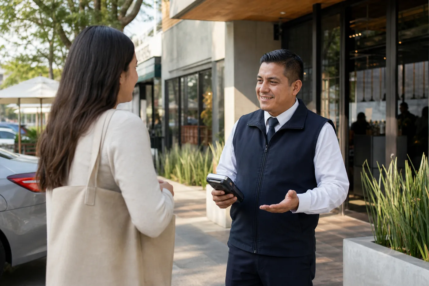 Servicio de valet parking atendido por un operador usando la terminal 3Spark